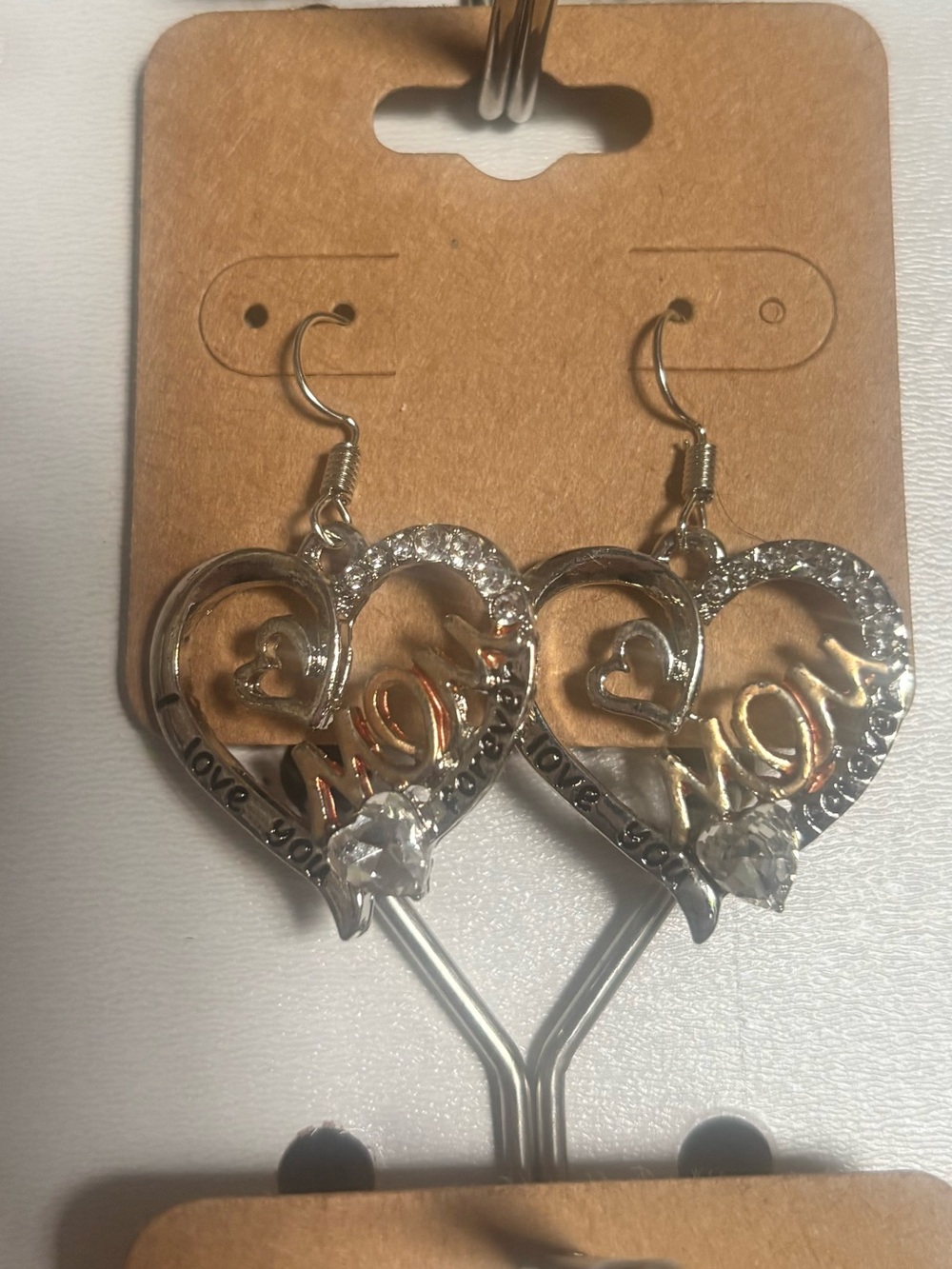 Gold and Silver Heart 'Love' Dangle Earrings